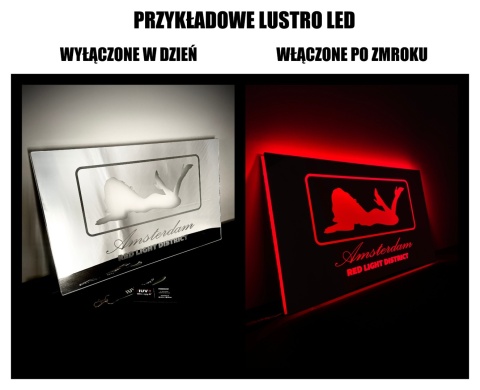 Tablica LUSTRO LED Tir Red Light Amsterdam 50x30cm A1